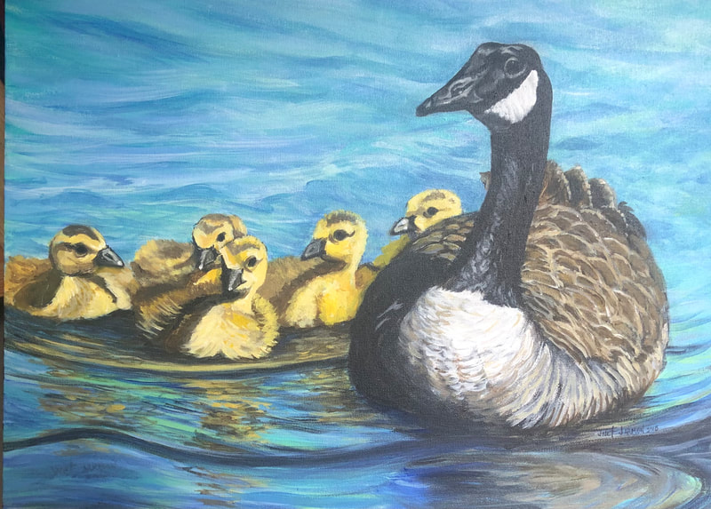 "Canadian Geese family", $600, 18”x24”, Acrylic