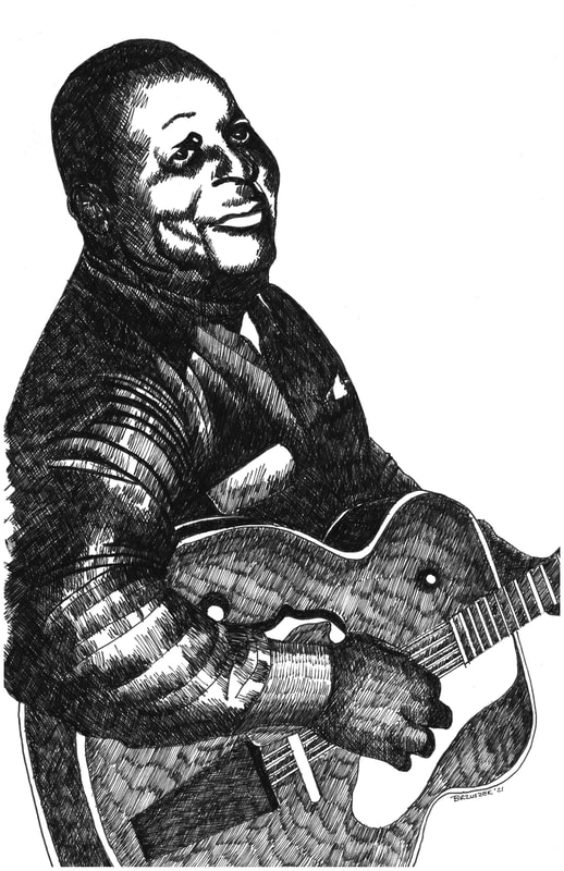 "Big Joe Williams got the blues", Drawing / Pen & Ink, $125, 11" x 17"